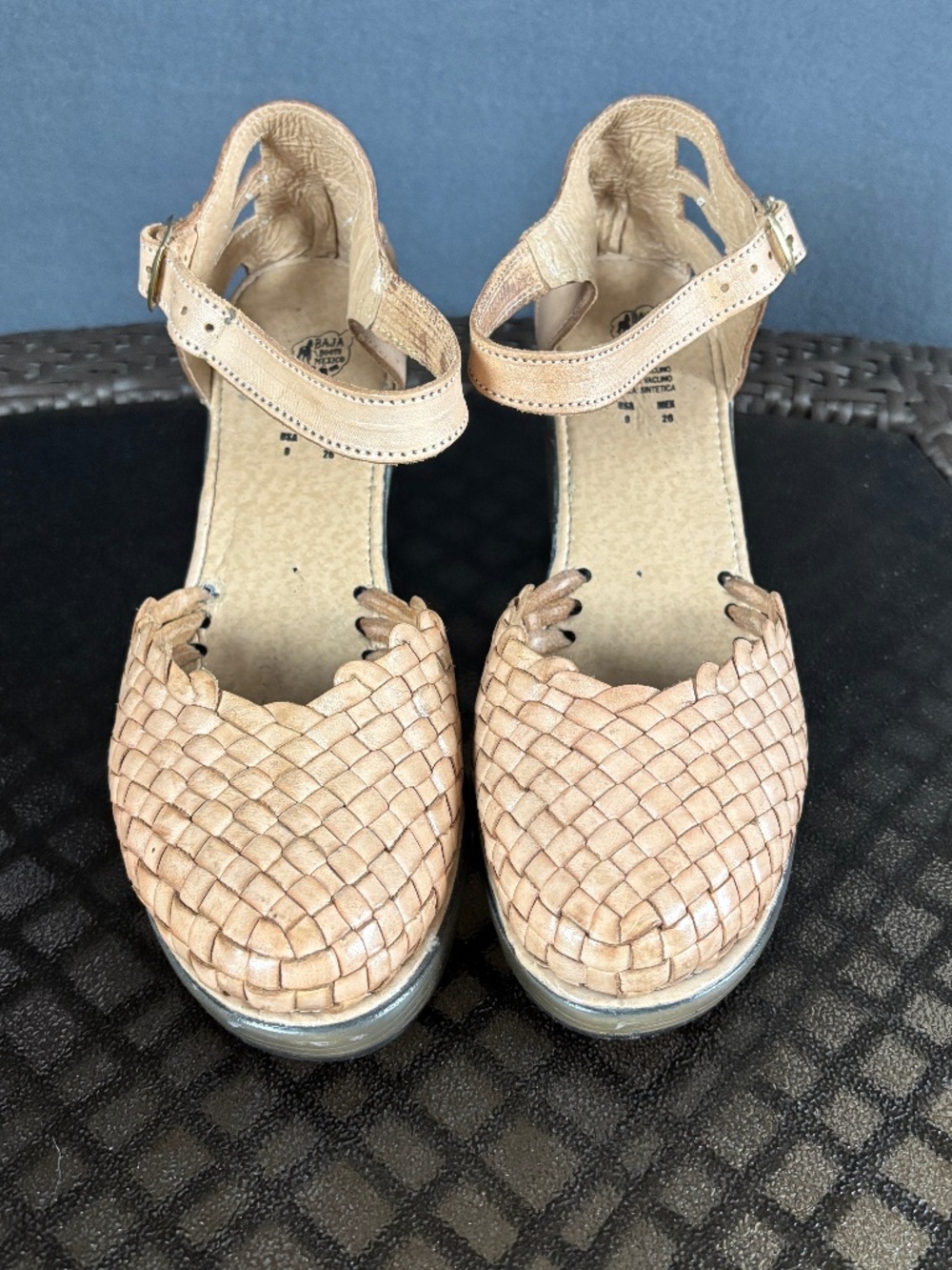 Baja Boots Mexico Handmade Huarache Woven Sandals Chunky Block Heel Size 9